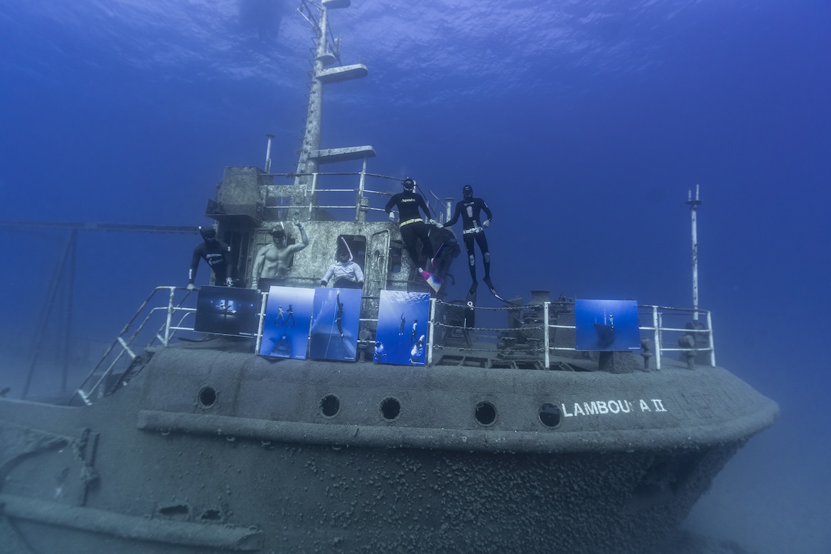 Wide shot of the Lambousa II wreck deep in the Mediterranean